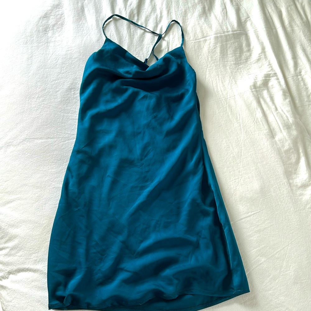 scoop neck satin mini dress